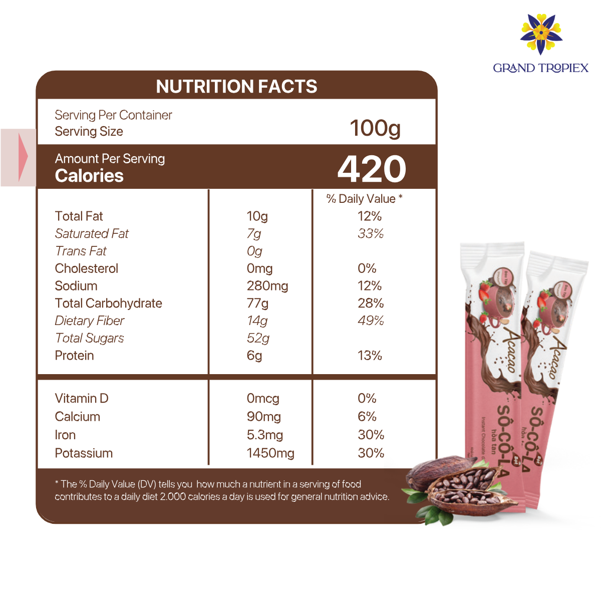 Bột socola Acacao hòa tan uống liền rất tiện lợi, giúp nạp năng lượng nhanh chóng - Hộp 286g