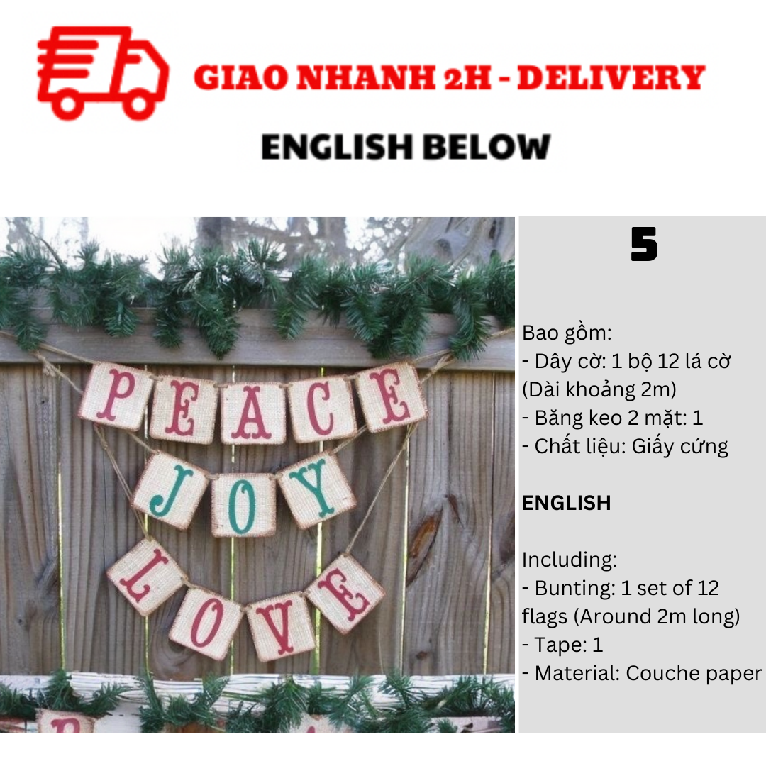 Bộ Dây Cờ Noel Trang Trí Tiệc Nhiều Mẫu - Merry Christmas Bunting DCXM10