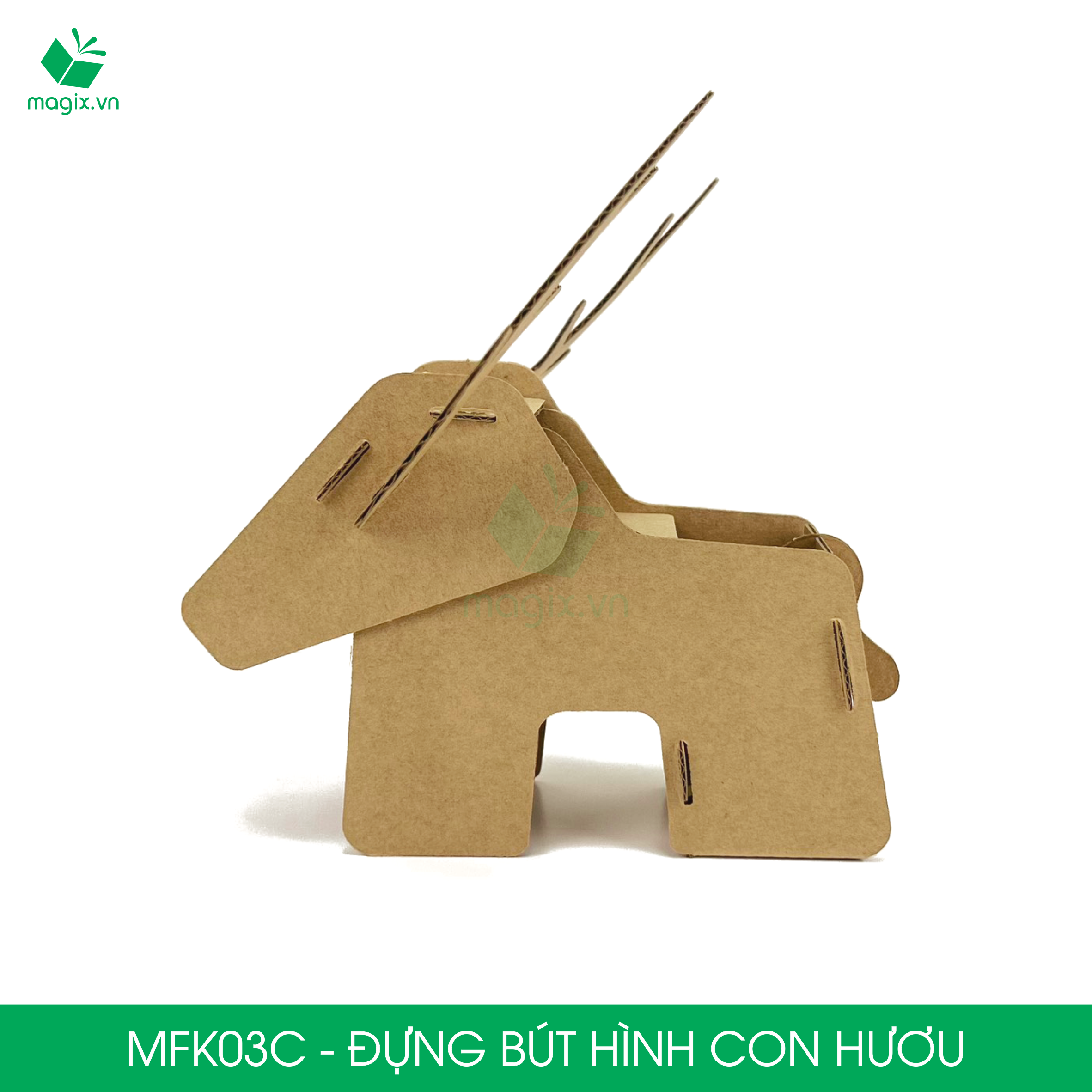 MFK03C - Đựng bút lắp ráp hình con hươu, đồ đựng bút hình thú bằng giấy carton siêu cứng