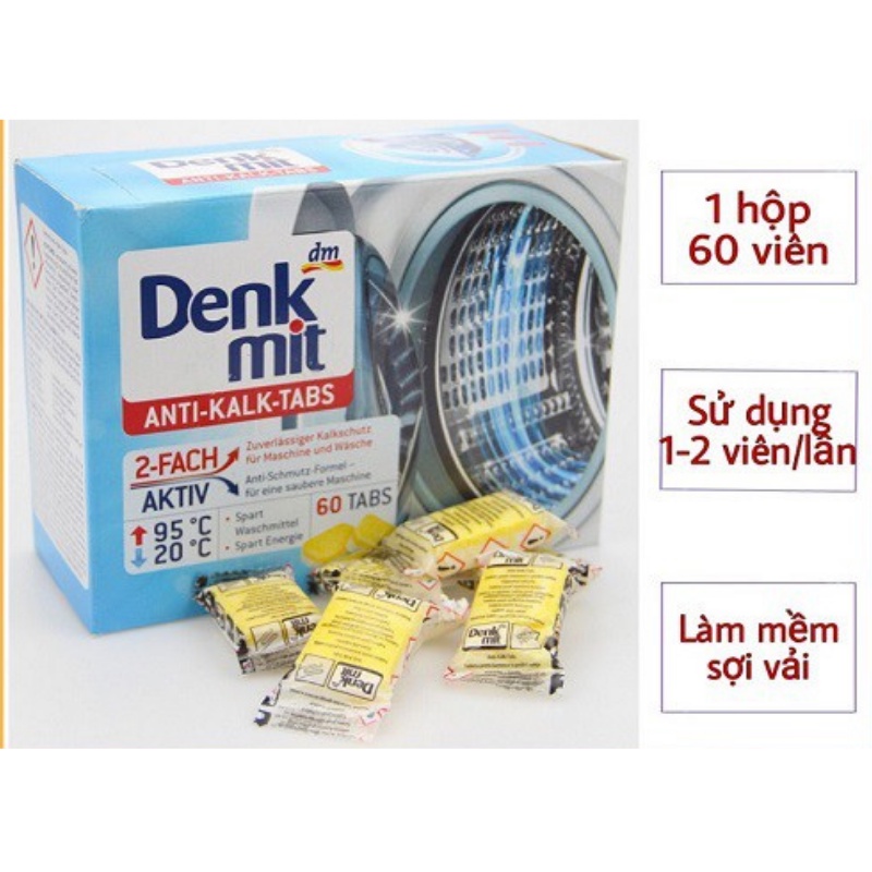 [Hộp 60 viên] Viên tẩy vệ sinh lồng giặt DENKMIT| Viên tẩy cặn máy giặt và diệt khuẩn hiệu quả