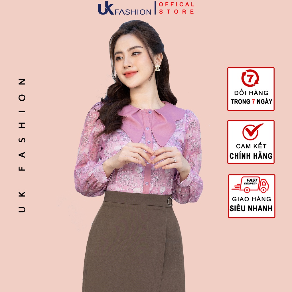 Áo Sơ Mi Nữ Công Sở Cổ Nơ Xếp Kiểu UK Fashion Tay Dài Hoạ Tiết Hoa Sang Trọng Thiết Kế 2 Lớp Dày Dặn NKSM2209004