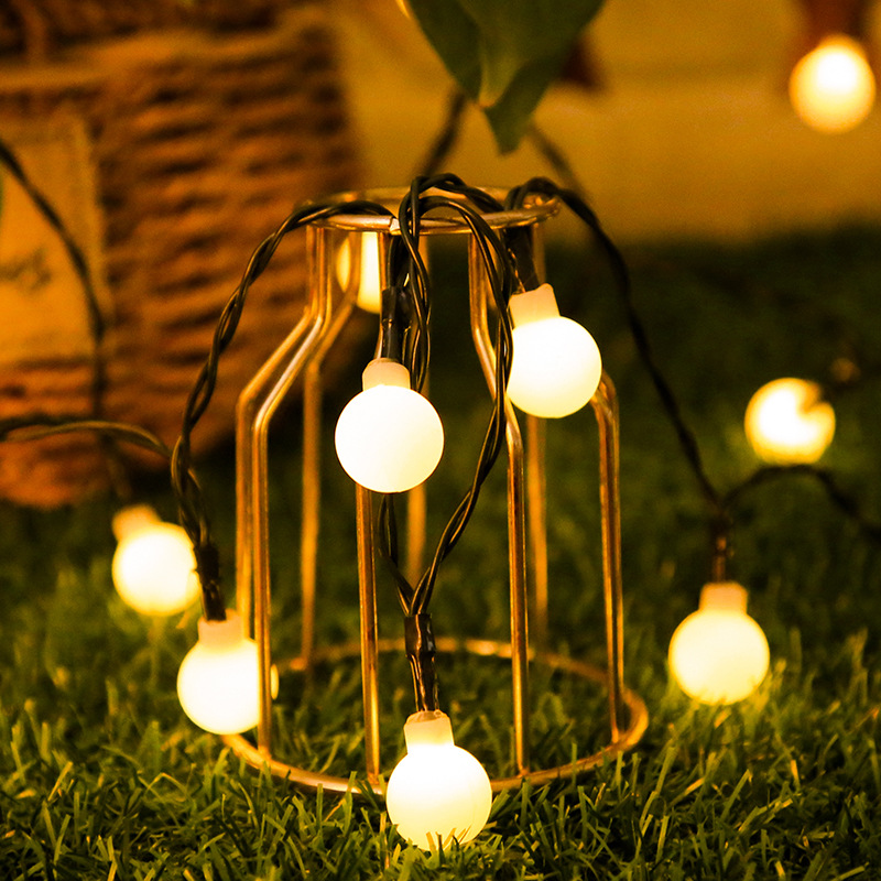 Dây Đèn Led Bóng Tròn Năng Lượng Mặt Trời Chống Nước Trang Trí Sân Vườn - Bóng Tròn Vàng 1.8Cm - 12M 100 Bóng
