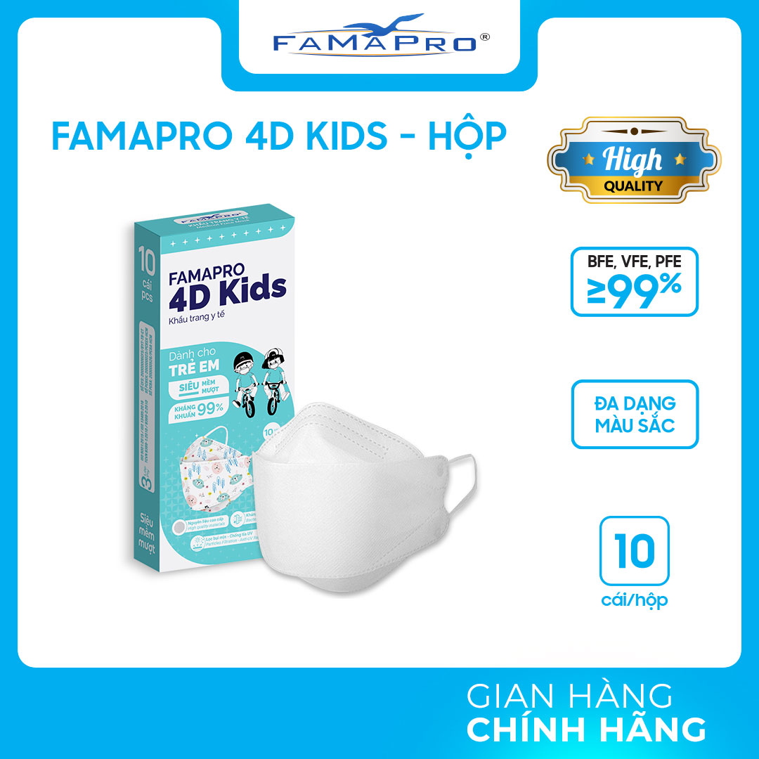 [HỘP - FAMAPRO 4D KIDS] - Khẩu trang trẻ em kháng khuẩn cao cấp Famapro 4D KIDS tiêu chuẩn KF94 (10 cái/ hộp)