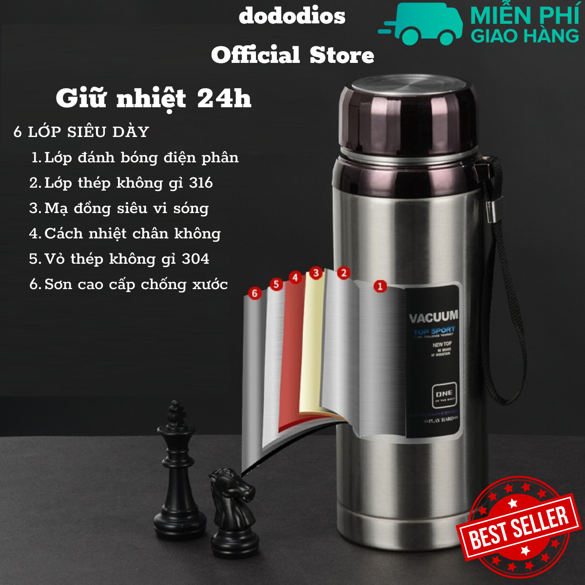 Bình nước thể thao bằng inox 304, bình đựng nước thể thao có tấm lưới lọc, có thể dùng đựng nước ở văn phòng, công sở, trường học - Chính hãng dododios