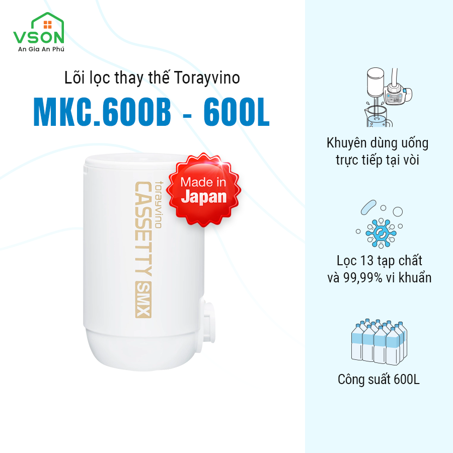 Lõi lọc nước thay thế Torayvino MKC.600B - Uống trực tiếp tại vòi - 600L - Chính hãng Nhật Bản