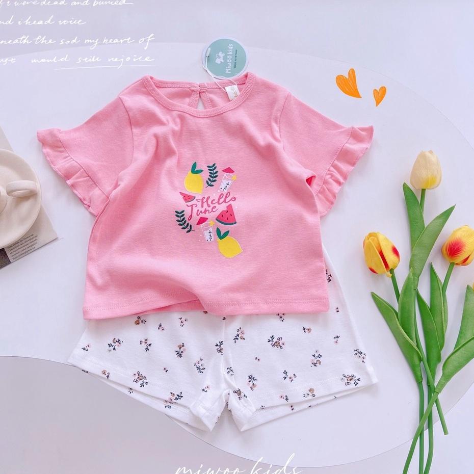 Bộ ngắn tay bèo quần hoa bozip Minky Mom xinh xắn cho bé gái từ 7-19kg BẢNG 2