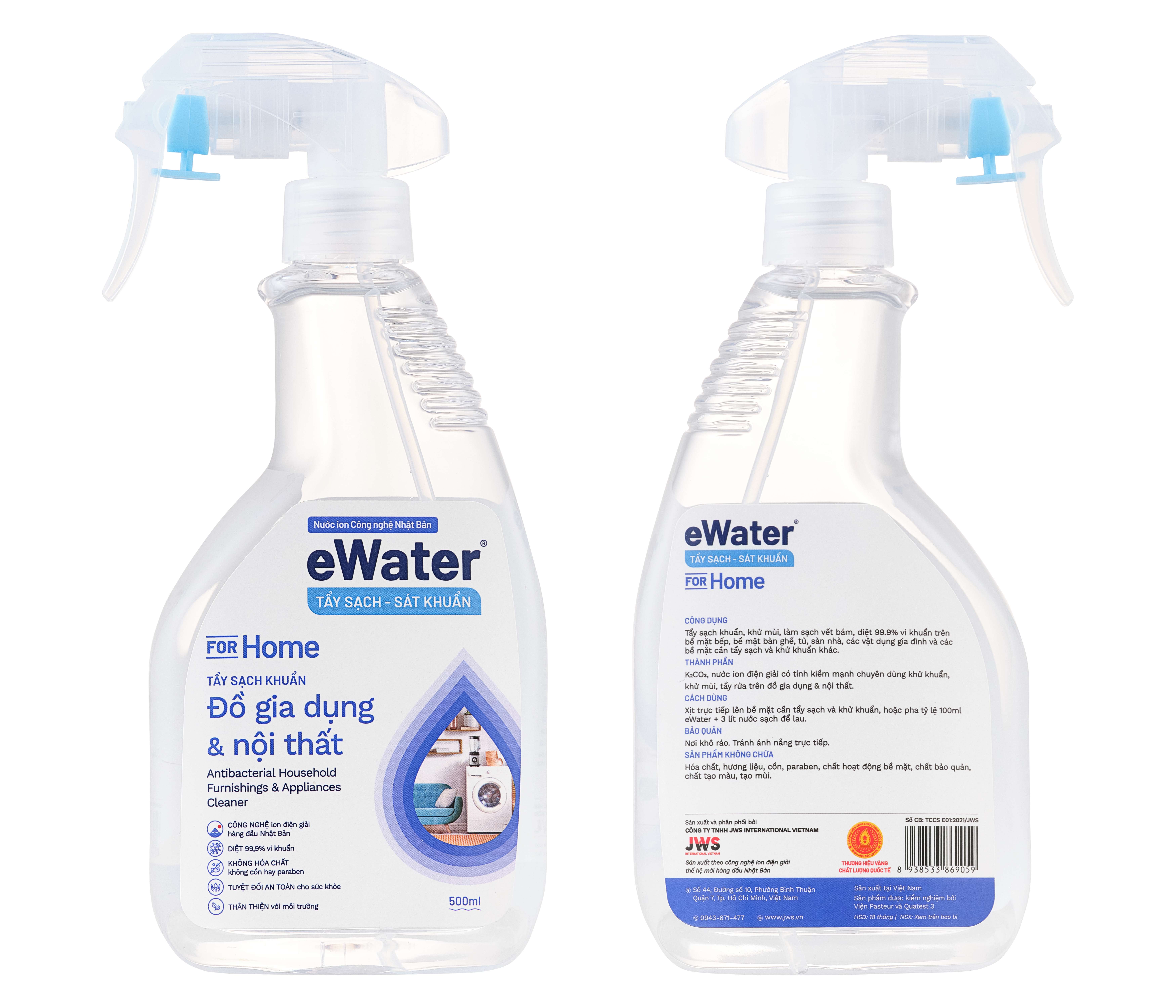 Chai xịt nước ion điện giải eWater - Tẩy sạch khử khuẩn Đồ gia dụng &amp; nội thất (500ml)