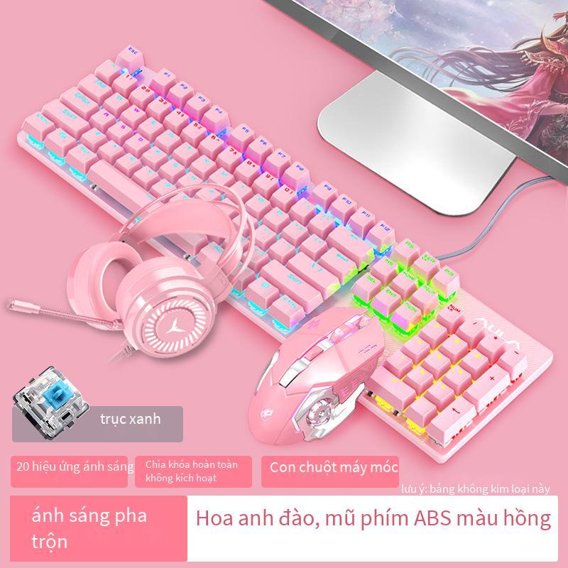 Khuyến mại màu hồng bàn phím cơ chuột tai nghe ba mảnh phù hợp với cô gái không hỗ trợ các trò chơi cạnh tranh có dây không hỗ trợ sử dụng văn phòng