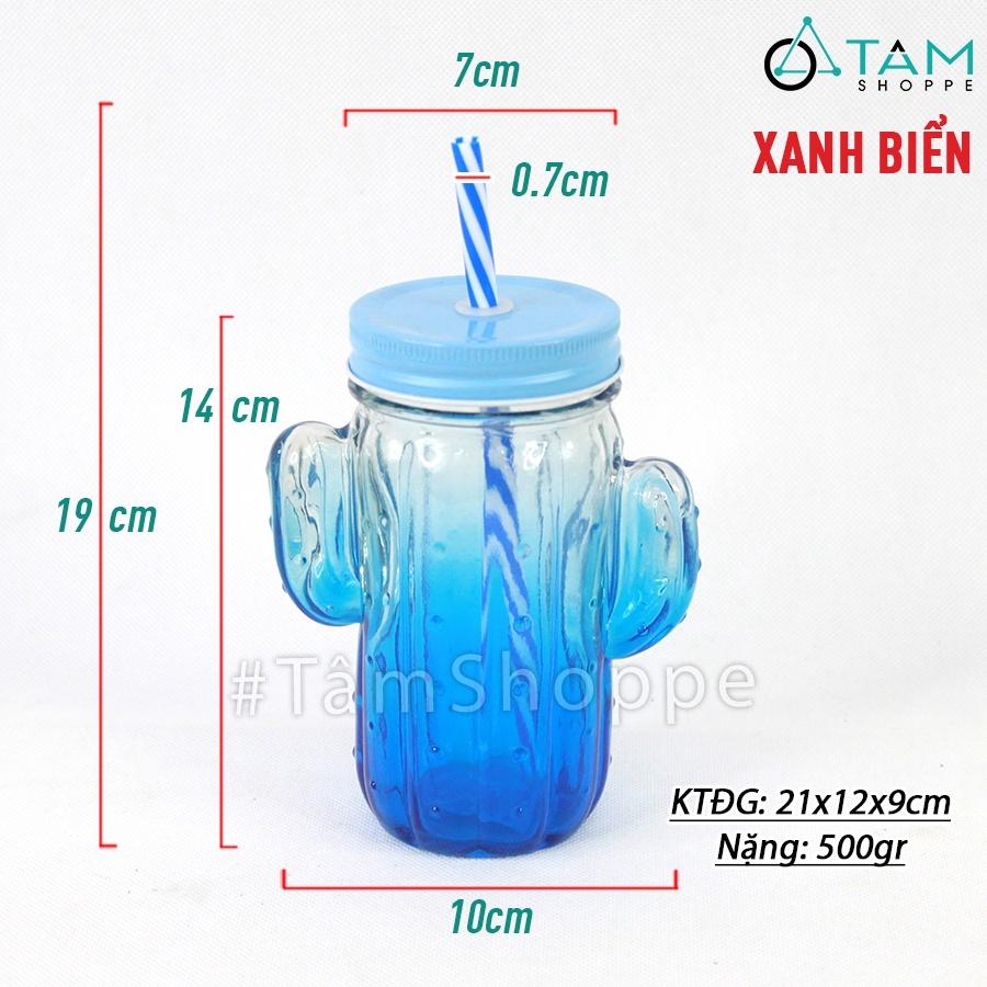Ly thủy tinh xương rồng có quai trong suốt nhiều màu LATT-05