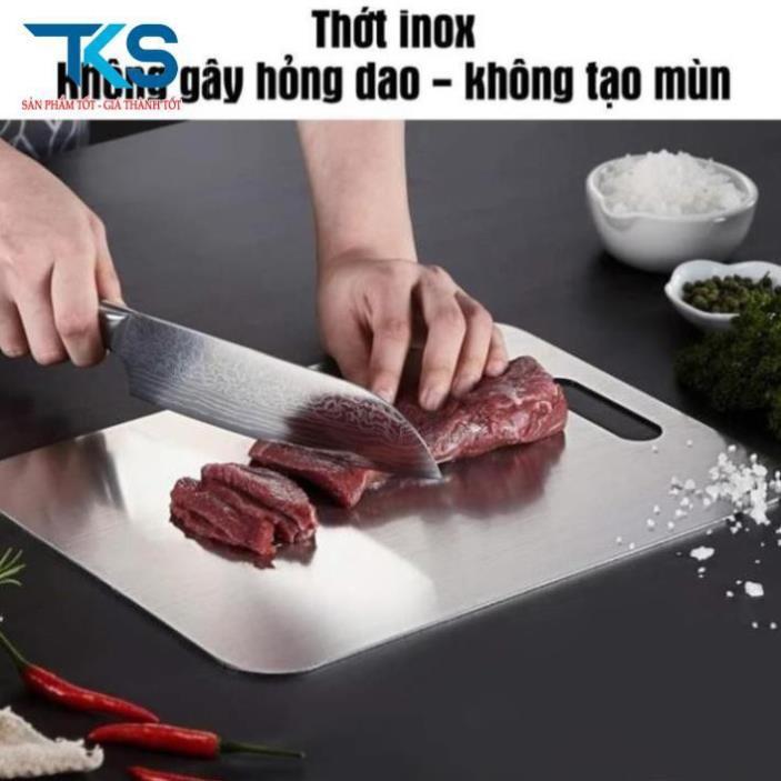 Thớt inox 304 kháng khuẩn, vệ sinh dễ dàng, rã đông nhanh, chống ẩm mốc, không xước dăm, không mùn gỗ