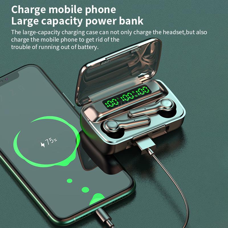 Tai Nghe Không Dây TWS Bluetooth 5.1 2000MAh Thể Thao Chống Thấm Nước Tai Nghe HiFi 9D Bass Stereo Tai Nghe Nhét Tai Có Micro