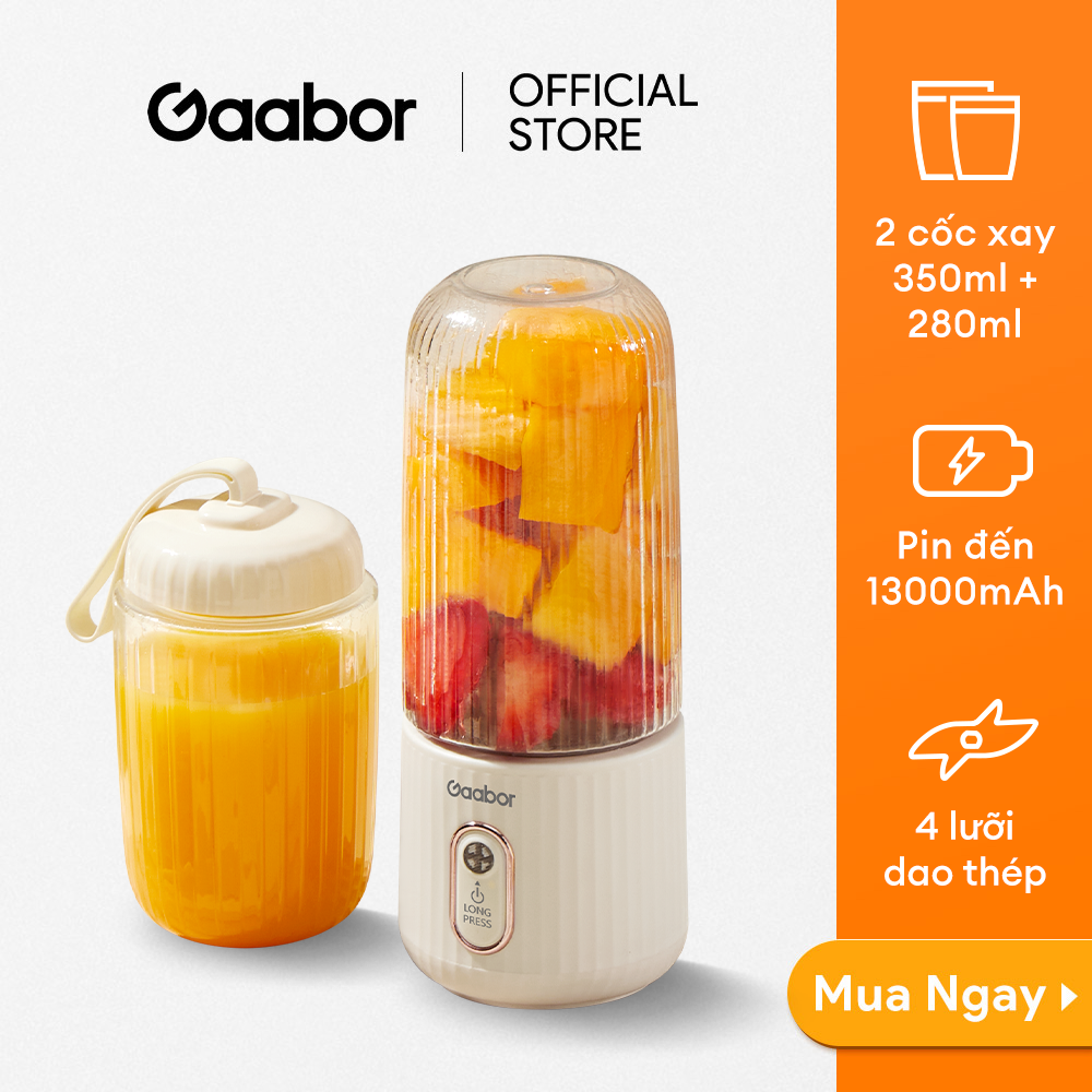 Máy xay sinh tố cầm tay mini Gaabor FP03T-WH01A 350ml công suất 50W ly xay nhỏ gọn tiện lợi tích điện cổng sạc USB - Hàng chính hãng