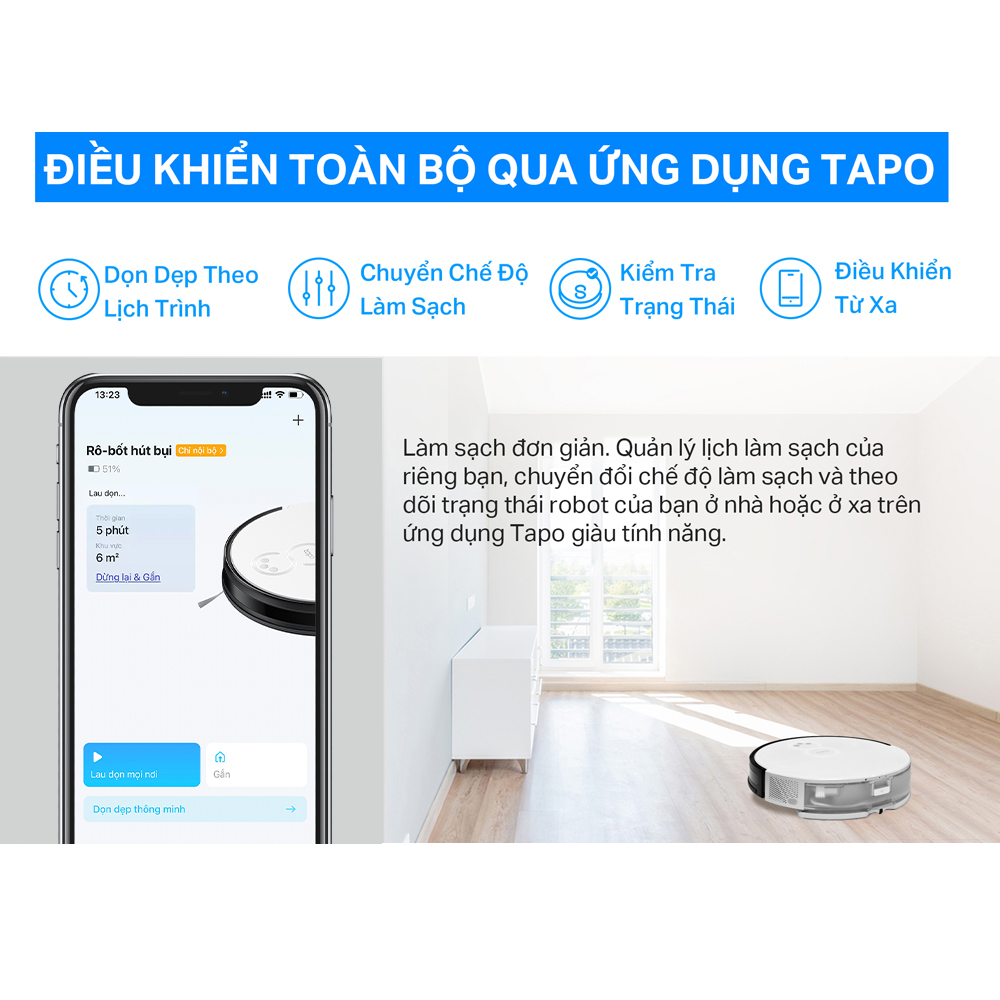 Robot Hút Bụi Và Lau Nhà + Dock Tự Động Đổ Rác Thông Minh TP-Link Tapo RV10 Plus - Hàng Chính Hãng