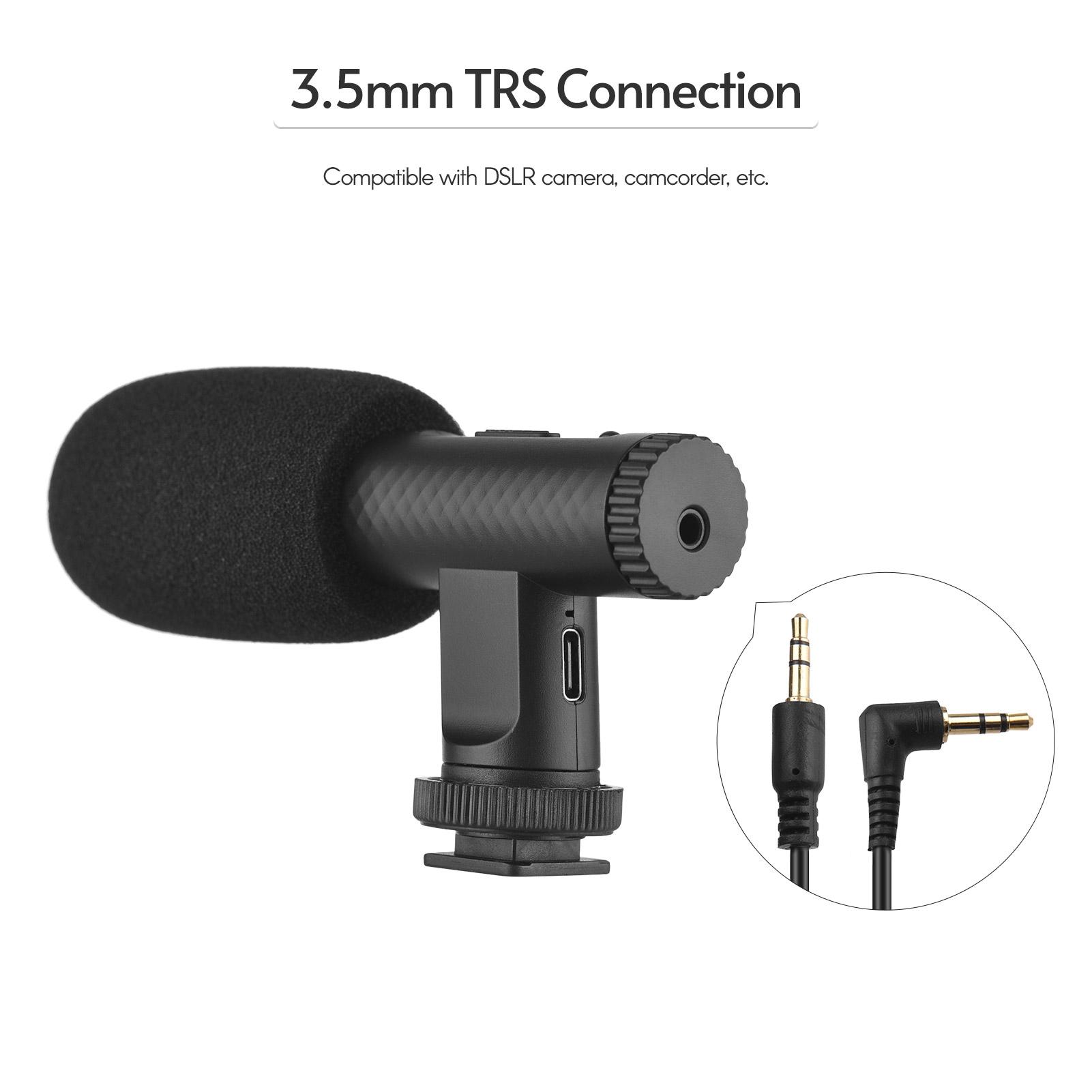 Portable Stereo Microphone Video Recording Mic 3.5mm TRS Plug Built-in Rechargeable Battery for DSLR Cameras Camcorder