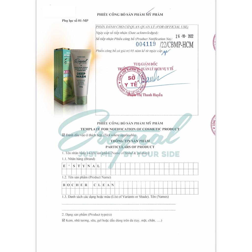 Sữa Rửa Mặt Detox Trà Xanh, E’stynal Bocher Clean, làm sạch dầu nhờn, bụi bẩn, không gây khô da, dưỡng ẩm, làm dịu da