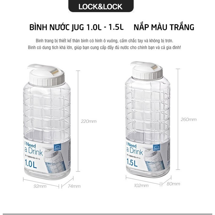 Bình Nước Lock&Lock HAP812 1,5L (Trắng) - Hàng Chính Hãng