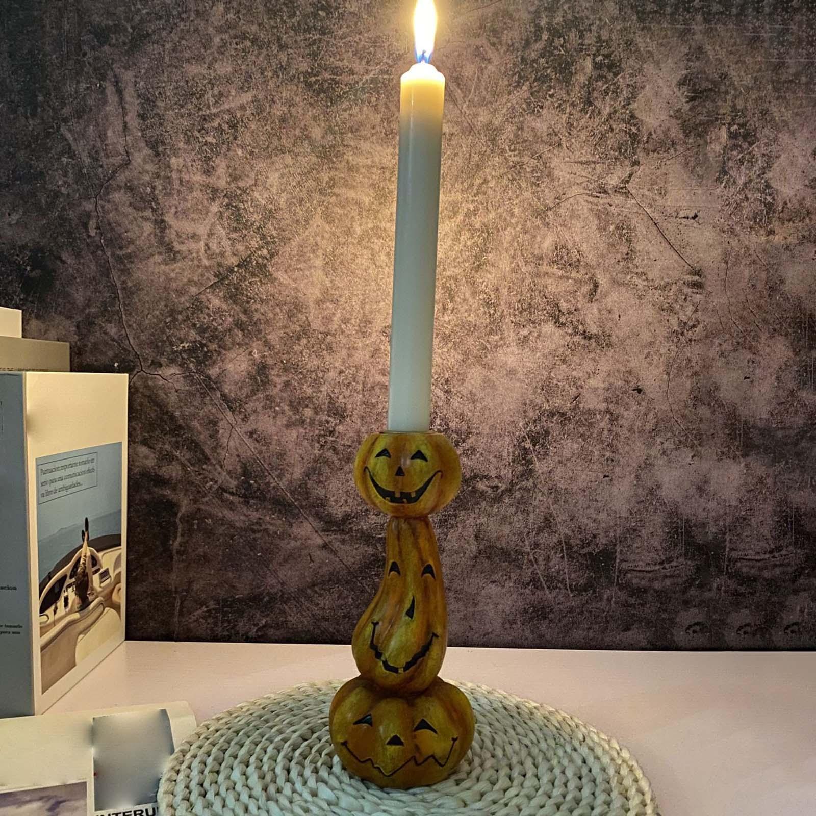 Halloween Candle Holder, Pumpkin Candlestick Holder Decorative Tabletop Taper Candle Holder for Club, Haunted House, Party, Holiday, Home