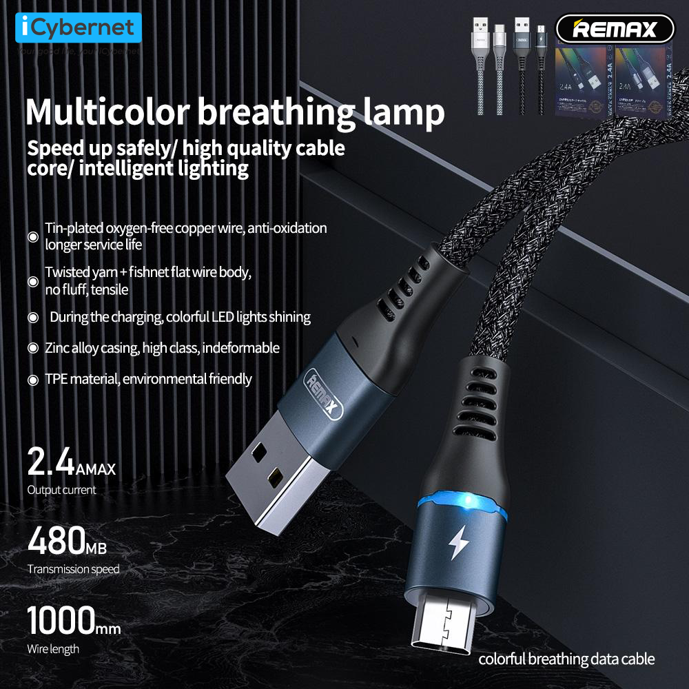 Cáp sạc nhanh 2.4A và truyền dữ liệu cho android Remax Colorful Light RC-152m