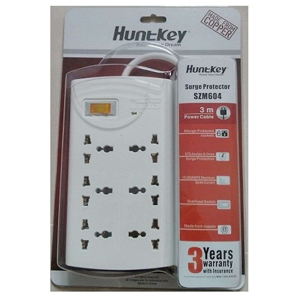 Ổ cắm điện chống sét đa năng, ổ điện thông minh Huntkey SZM604 6 ổ, có đèn báo- Hàng nhập khẩu