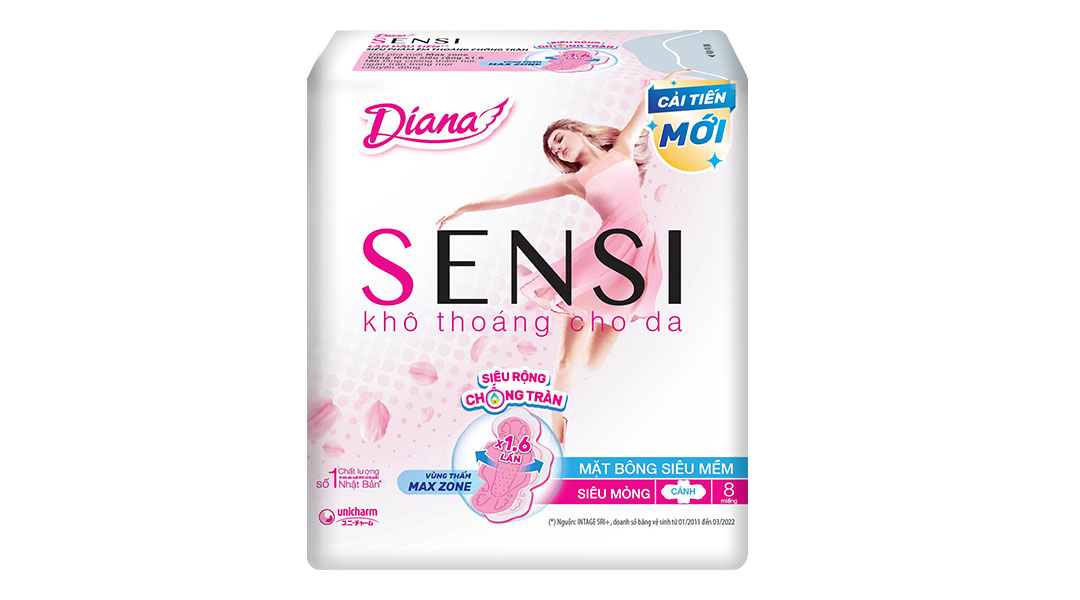 Combo 6 Băng vệ sinh Diana Sensi Siêu Mỏng Cánh (Gói 8+1 miếng)