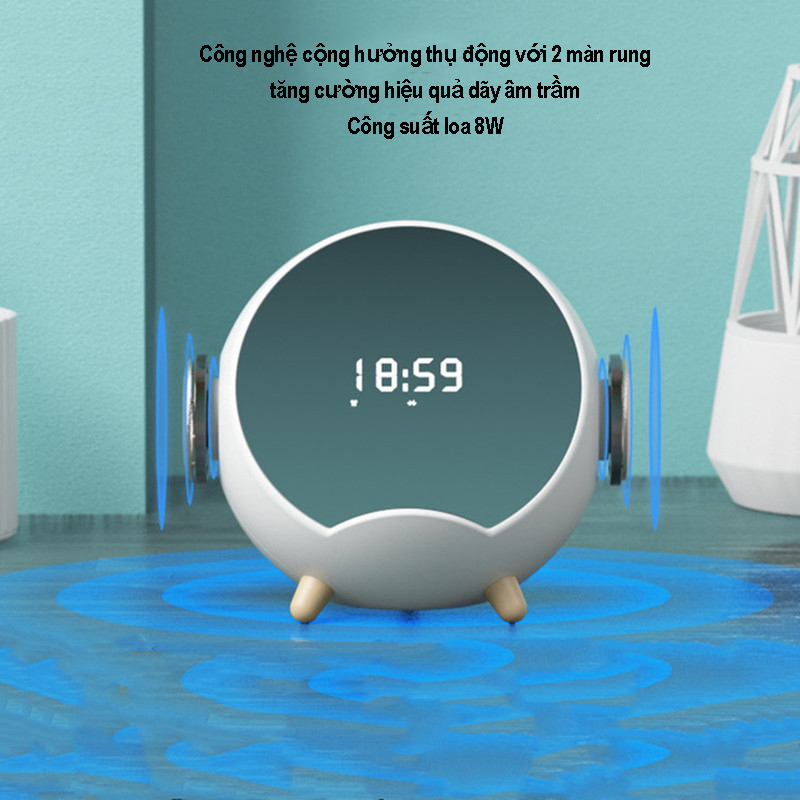Sạc nhanh không dây cho điện thoại công suất 10W tích hợp loa Bluetooth, đồng hồ để bàn, báo thức, đàm thoại, kết nối thẻ nhớ TF, USB