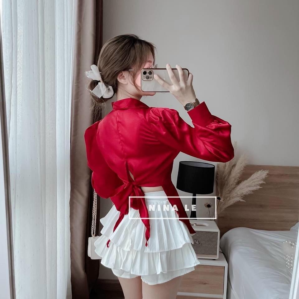 Siêu phẩm áo sơ mi nữ tay dài phồng phối nơ lưng cao cấp, sang chảnh thời trang nữ phù hợp cho quý cô công sở
