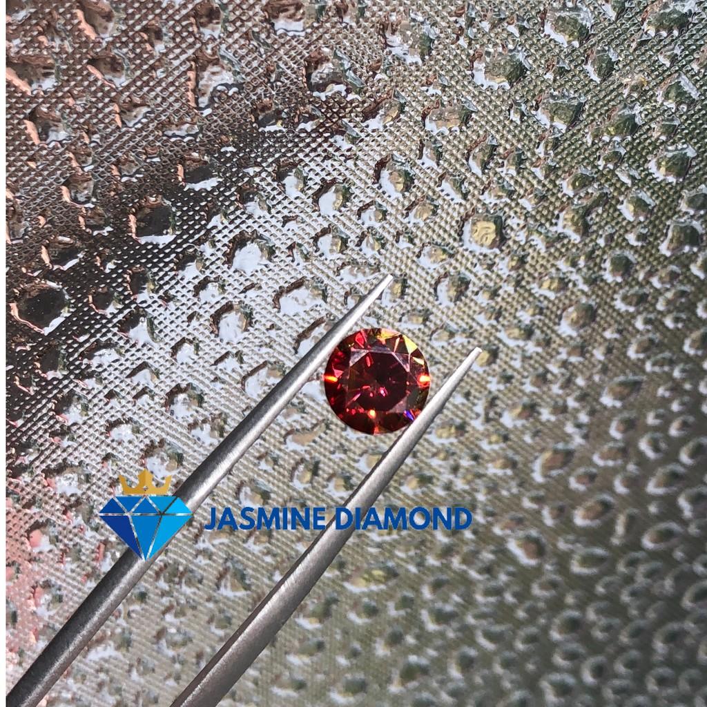 Kim cương nhân tạo Mỹ Moissanite giác cắt tròn màu đỏ