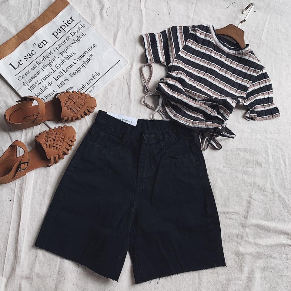 QUẦN SHORT NỮ NGỐ ĐEN TRƠN CO GIÃN - GV5276