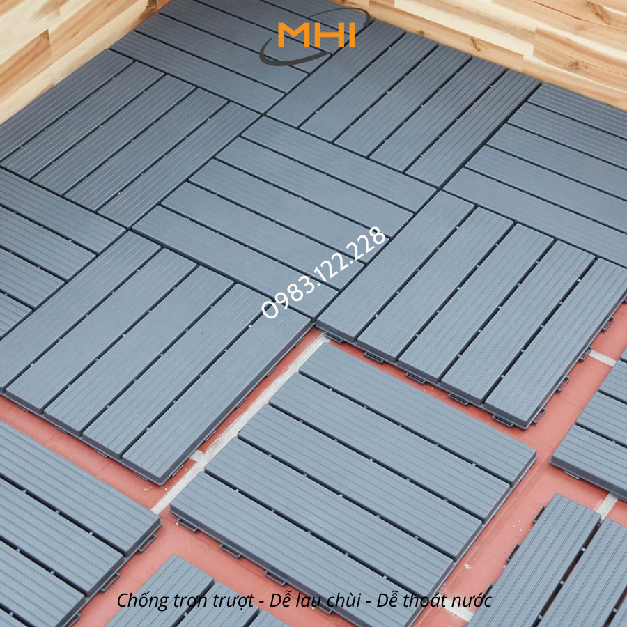 Vỉ nhựa lót sàn MHI cao 2 cm, chuyên dụng cho ban công, bể bơi sân vườn PP - kích thước 30 cm x 30 cm x 2 cm