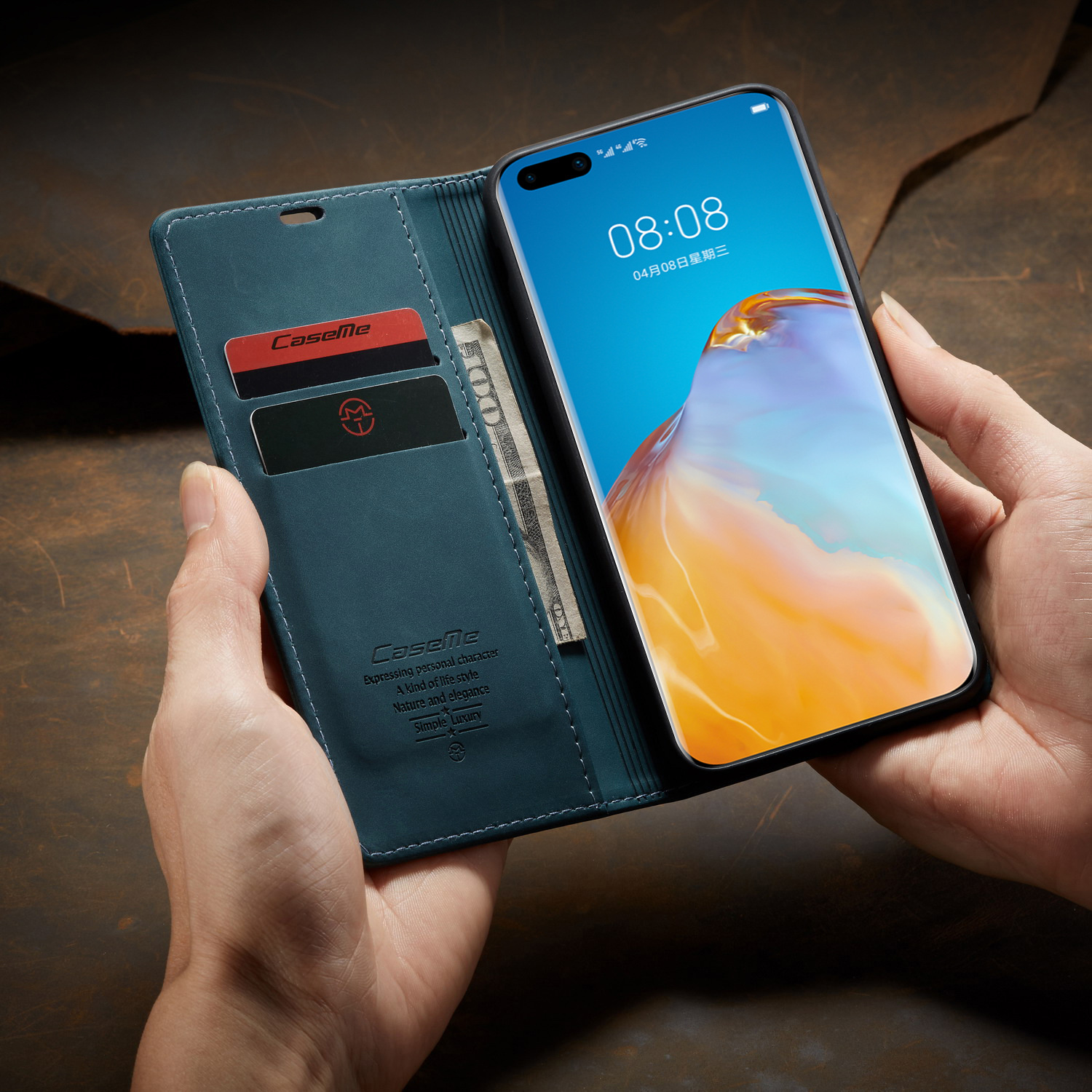 Bao da cao cấp dành cho Huawei P40 Pro dạng ví chính hãng Caseme - Hàng Nhập Khẩu