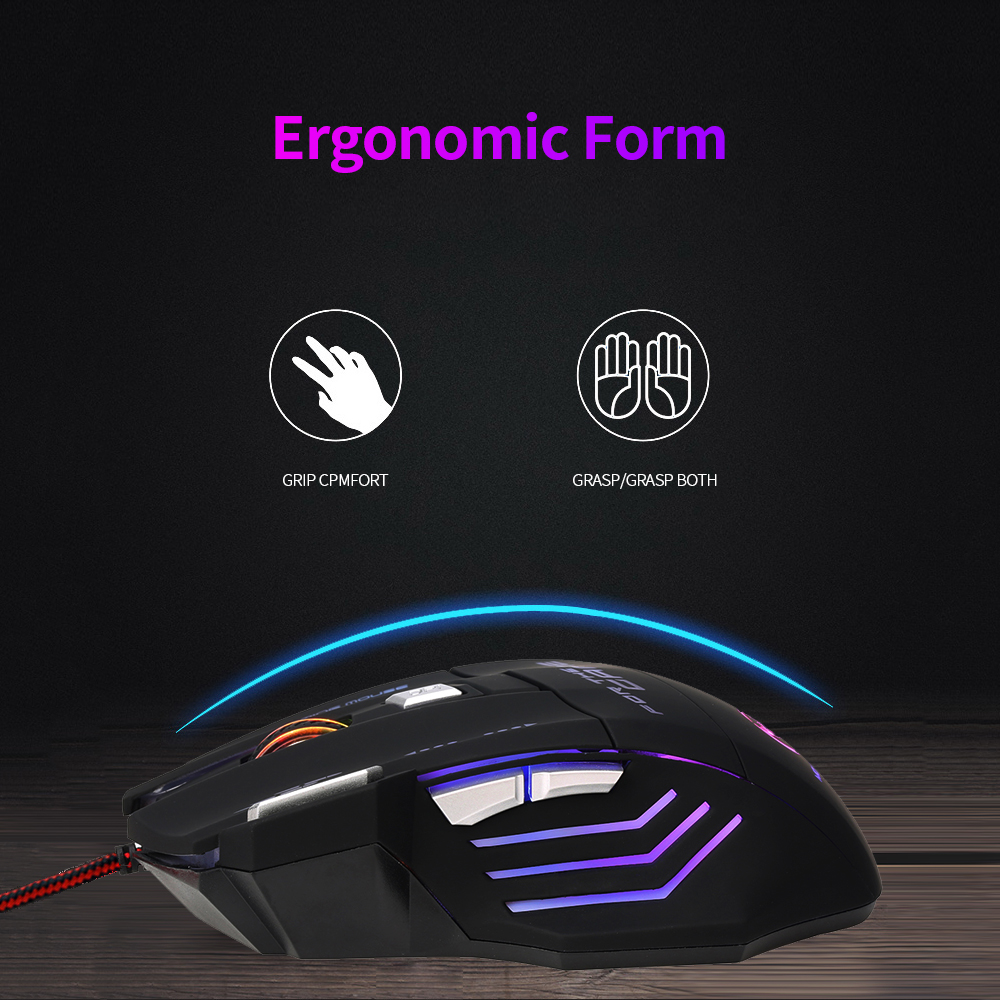 HXSJ S300 Ergonomic Wired Gaming Mouse Colorful Breathing Light Gaming Mouse with Adjustable DPI for High-end Players