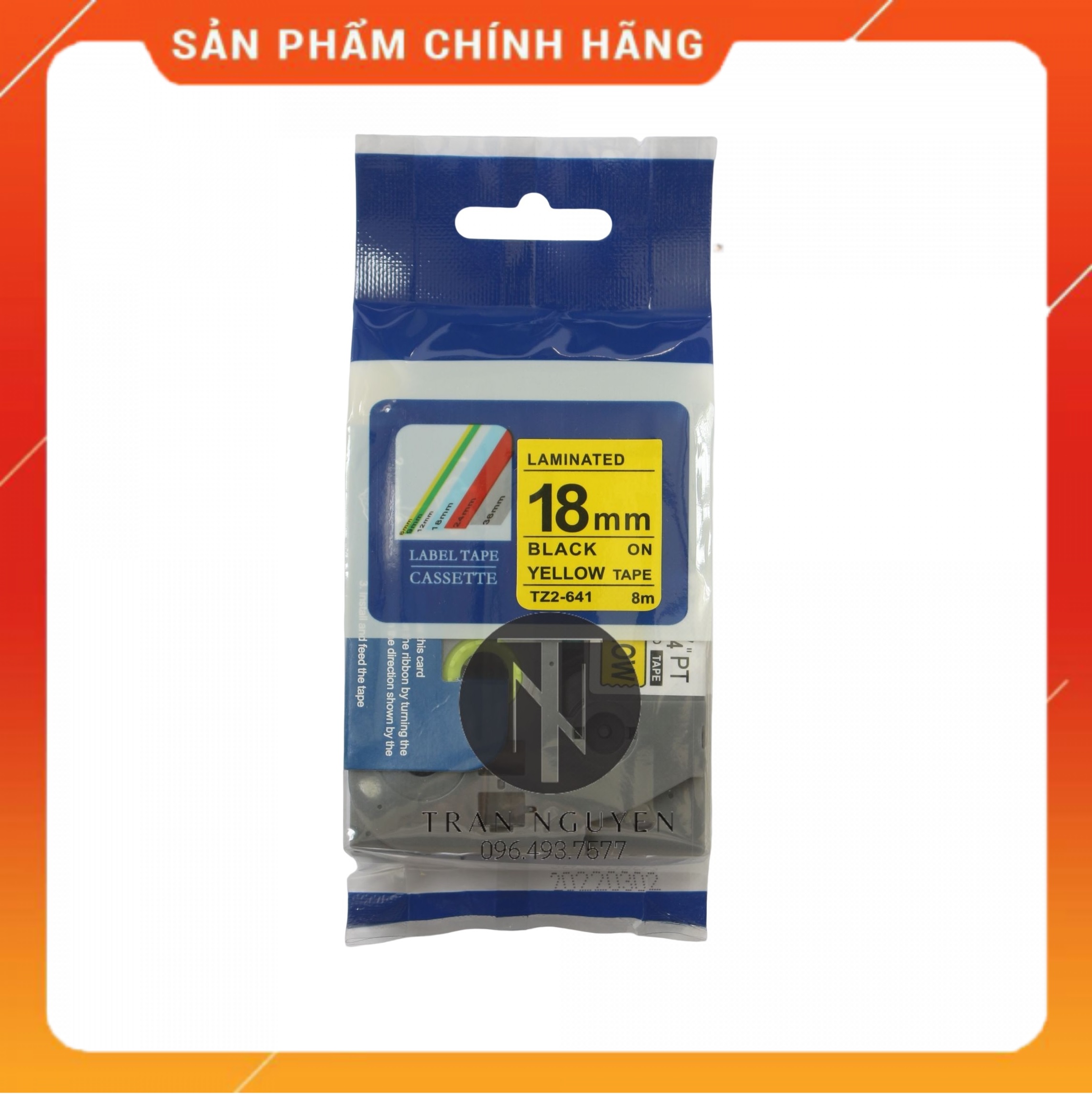 Nhãn In đa lớp Tz2-641 - Đen nền vàng 18mm x 8m - Hàng nhập khẩu