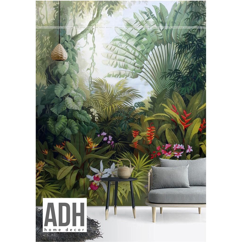 Tranh dán tường: tranh vải dán tường tropical, tranh dán tường cảnh rừng nhiệt đới