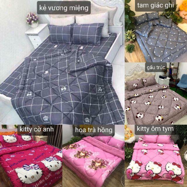 Trọn bộ 5 món chăn phao ga gối poly cotton 2m2