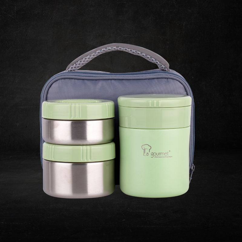 Bộ hộp cơm giữ nhiệt cao cấp La gourmet Spring Collection có túi đựng 395870 - xanh lá (phủ sơn tĩnh điện, bảo hành 5 năm))