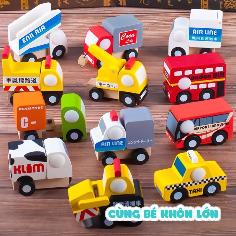 Mô hình xe hơi trẻ em bằng gỗ, đồ chơi giáo dục nhận thức cho bé trai bé gái trẻ sơ sinh