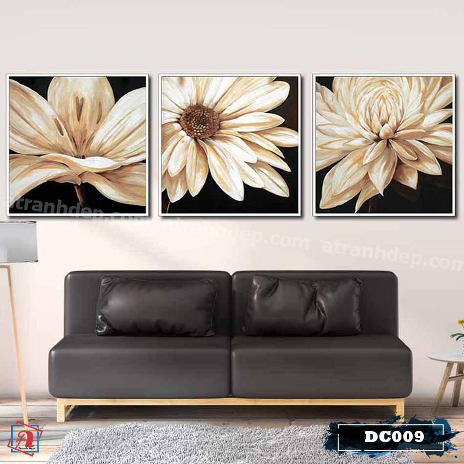 Bộ 3 tranh canvas treo tường decor hoa trắng – DC009