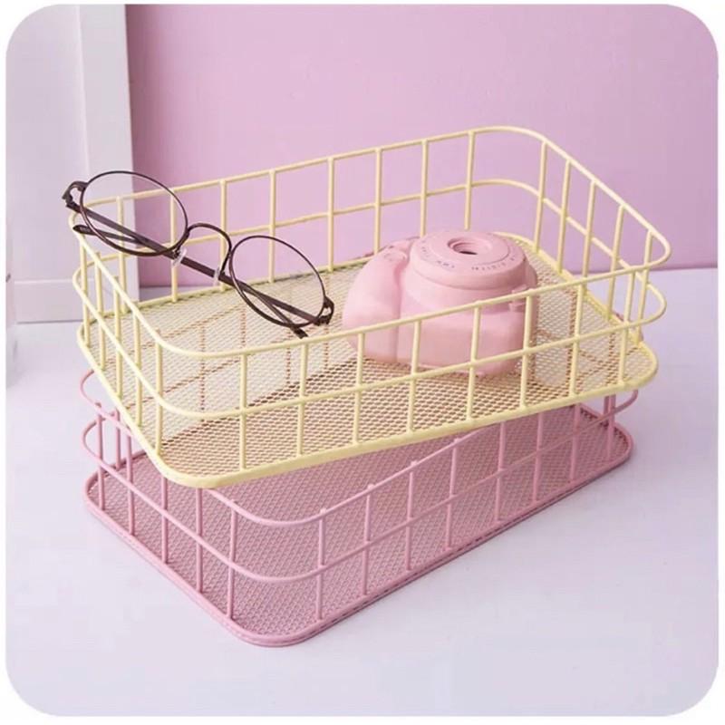 ( CÓ SẴN ) KHAY SẮT ĐỰNG MỸ PHẨM MÀU PASTEL ĐÁNG YÊU