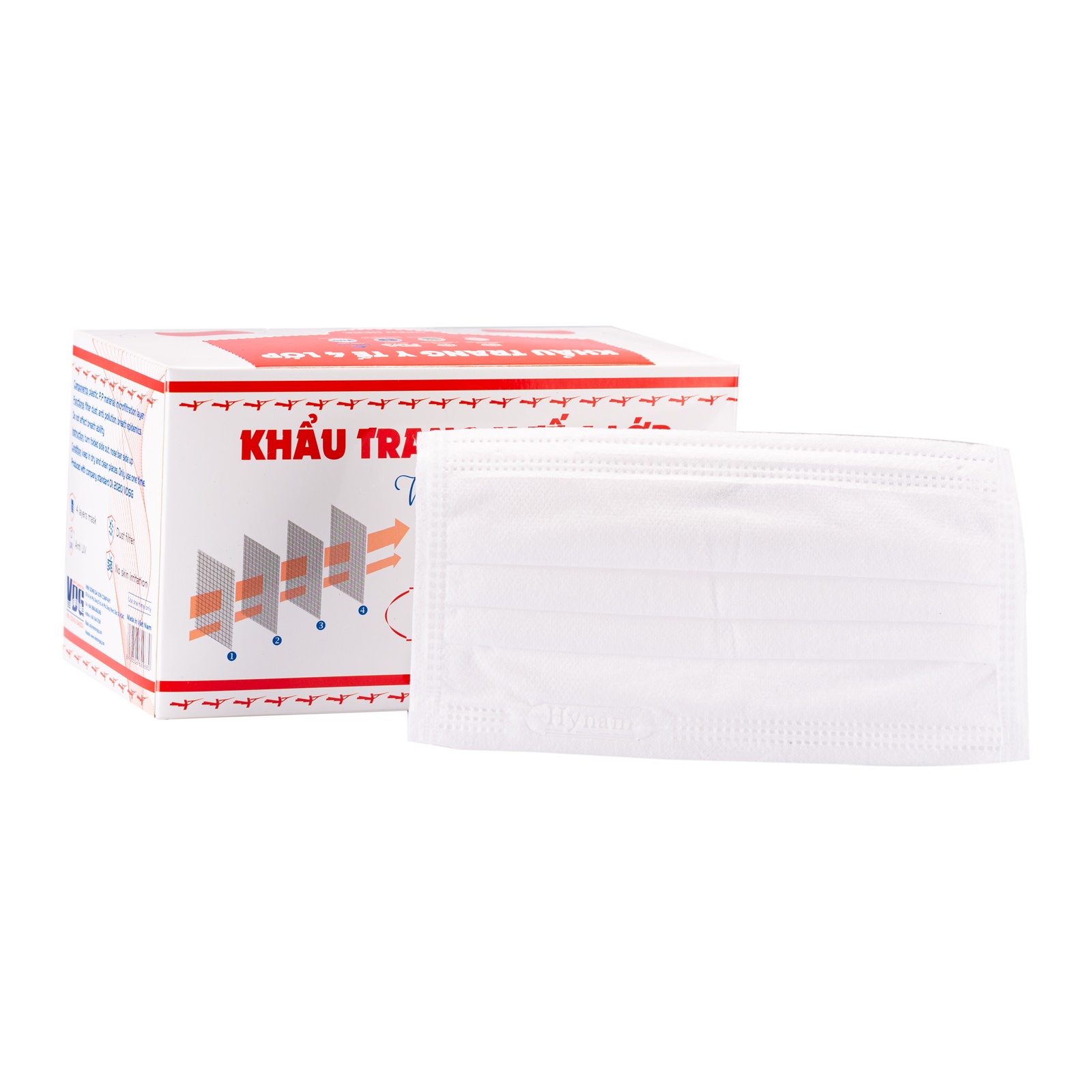 Khẩu trang y tế 4 lớp Hynam màu trắng hộp 50 cái - Kháng khuẩn, chống bụi, chống tia UV