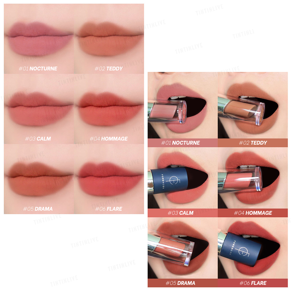 Son kem lì FORENCOS Lip Tattoo MATTOO Tint, trọn bộ 6 màu tươi sáng