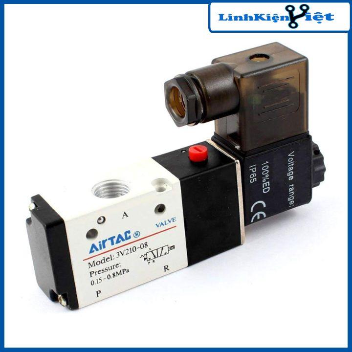 Van điện từ khí nén AIRTAC 3V210-08 đầu 3/2 3 cổng 2 vị trí, 1 đầu coil điện 220V