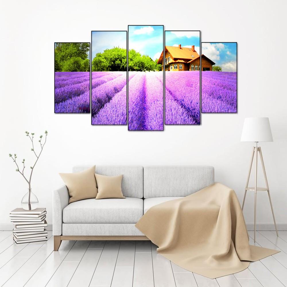 Tranh canvas –  Bộ tranh cánh đồng hoa tím CE87 - Vải canvas cán PiMa - In UV - Viền COmposite