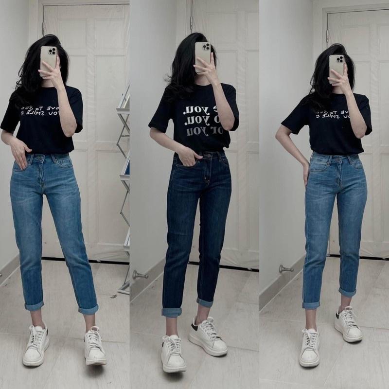 Quần Jean Nữ Baggy Trơn chất jean co giãn dày dặn phom quần chuẩn xịn phom 9 tấc