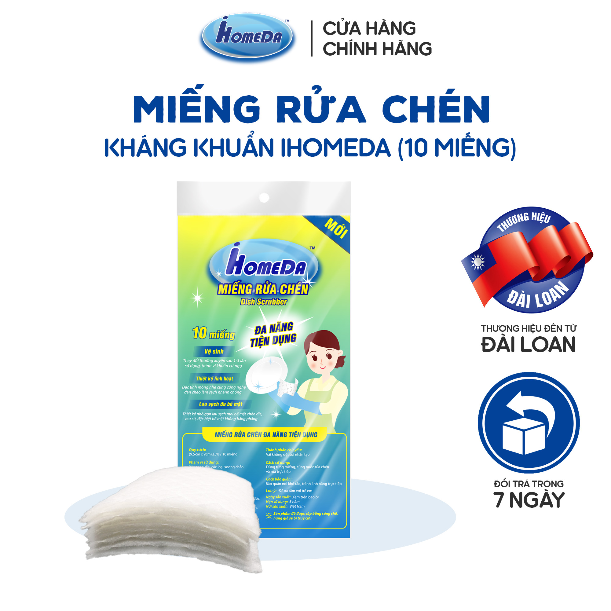 Gói 10 miếng rửa chén đa năng tiện dụng Ihomeda/ miếng rửa trái cây hoa quả - Set 10 Ihomeda dish srubbers