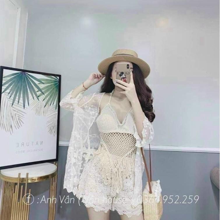 Set Đồ Set Bikini 3 Món Đi Biển Chất Ren Họa Tiết Dây Đan Siêu Xinh Phong Cách Trẻ Trung Năng Động
