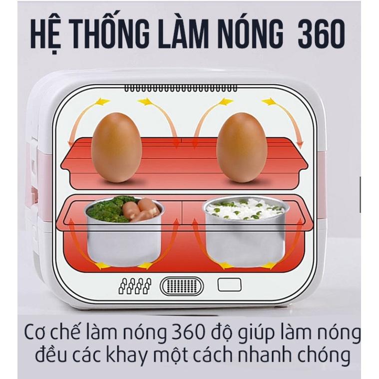 Hộp cơm cắm điện văn phòng 2 tầng giữ nhiệt 4 khay thức ăn, Hộp com hâm nóng tự nấu chín hâm nón
