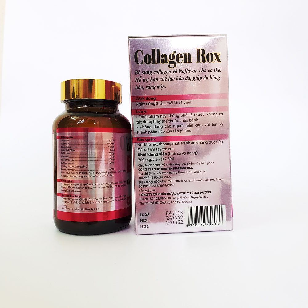 Viên uống đẹp da Collagen Rox bổ sung Vitamin E C chống lão hóa, ngừa nếp nhăn - Hộp 60 viên dùng 30 ngày