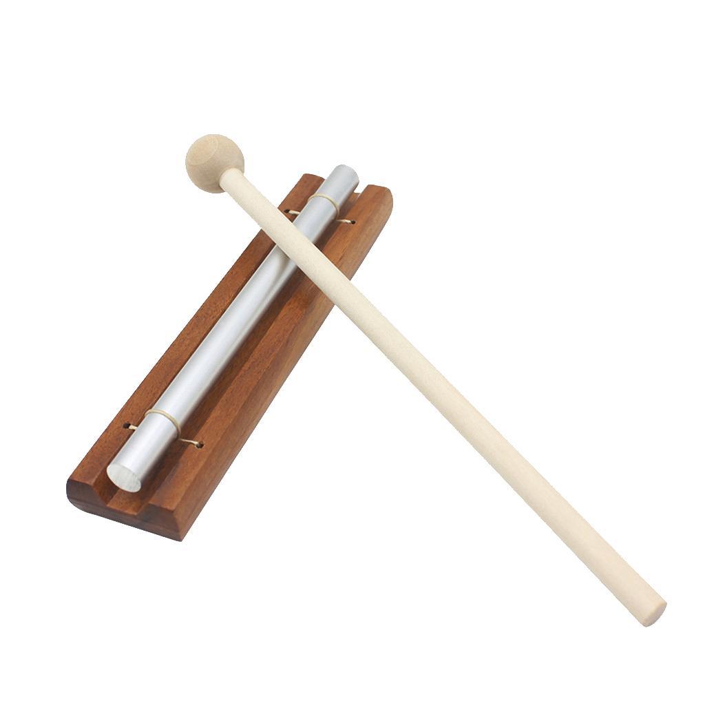 Solo Chime on Wooden Base w/ Mallet Single Rod for Yoga Meditation Energy