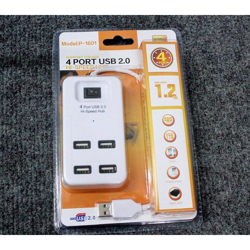 HUB Chia USB 4 Cổng P-1601 - Có Công Tắc - Màu Ngẫu Nhiên - HUB1601 - HN