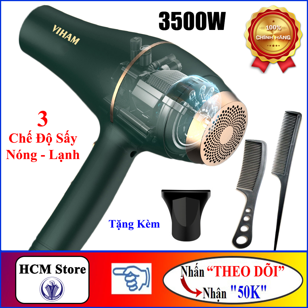 Máy Sấy Tóc Chính Hãng VIHAM Công Suất Cực Mạnh 3500W, Tích Hợp ION Giúp Tóc Không Bị Tổn Thương - Xanh